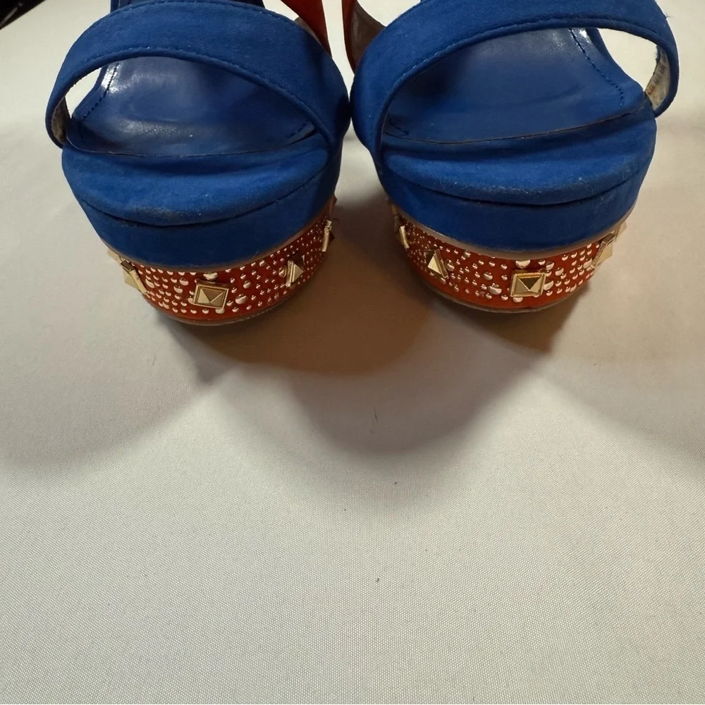 Alba Blue and Orange Studded Platform Heels - Picture 3 of 12